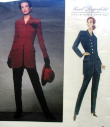 1208 VOGUE KARL LAGERFELD LONG POCKET JACKET, TAPER PANTS PATTERN 8-12 UNCUT